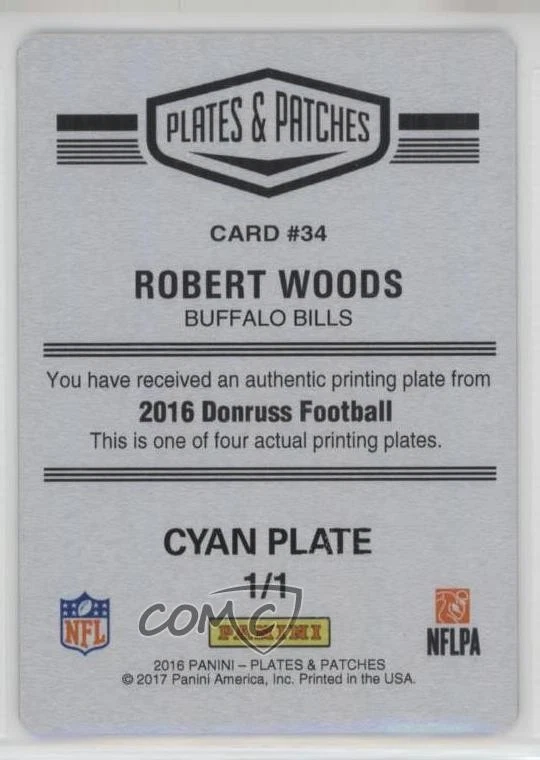 2016 Donruss Printing Plate Cyan 1/1 Robert Woods #34 7l6 - Image 2 of 3