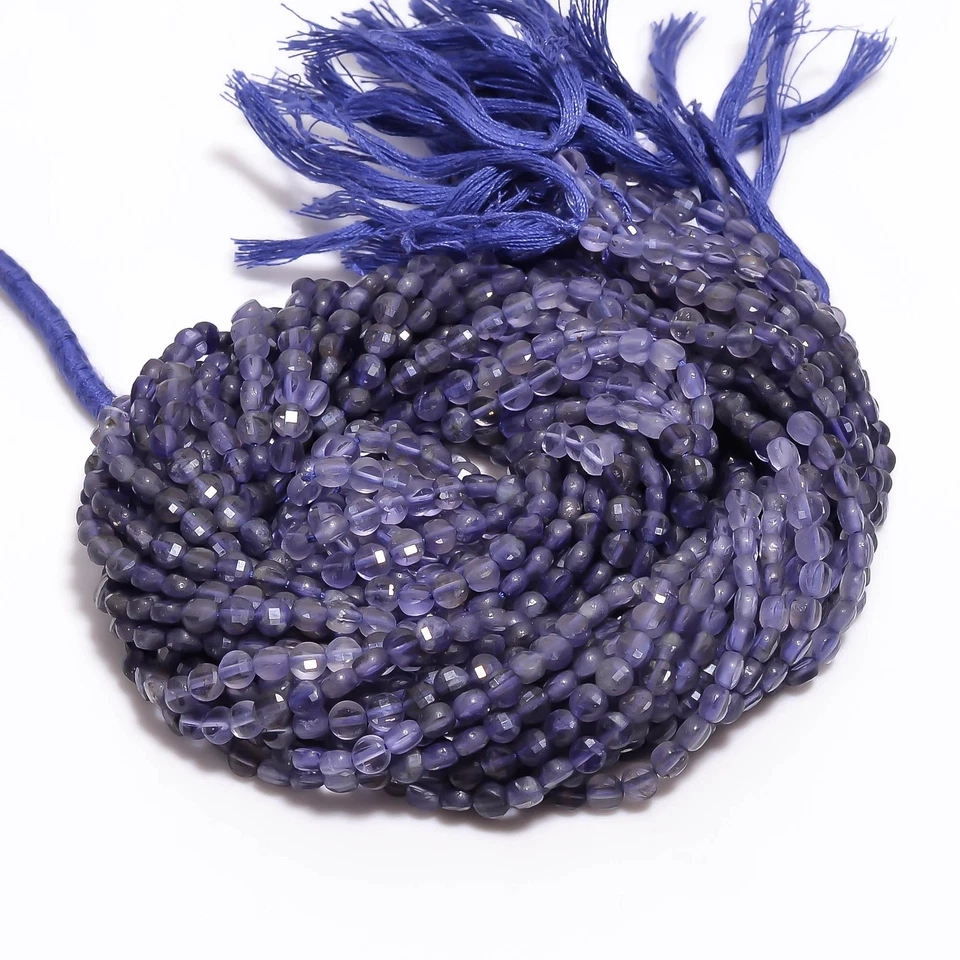 Natural Iolite Gemstone Coin Shape Faceted Beads 4 mm Strand 12.5" UGB-167 - Image 2 of 2