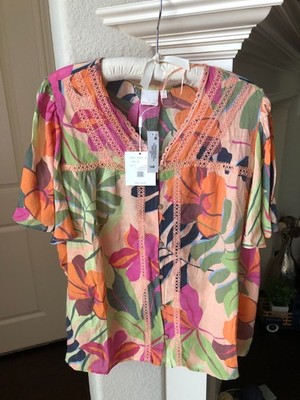 NWT Sharagano Multicolor Short Sleeve Top - Size 2X - $58 New