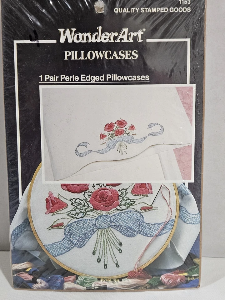 WonderArt Pillowcases~Stamped Pattern~Roses~2 Sets~Pearled Edges~New/Sealed - Image 3 of 4