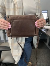 Fossil Crossbody Bag Tan Dark Brown Leather with 4 Pocket Areas