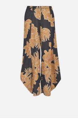 Alembika Paradise Punto Pants Gold Floral Wide Leg Cropped NWT Size 7 | US 18-20