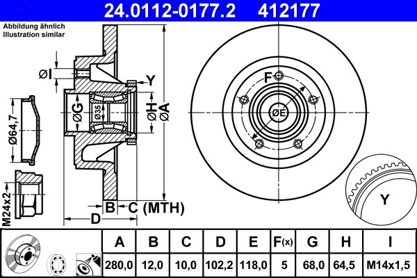 2Er-Set 2Er Set Bremsscheibe ATE 24.0112-0177.2 Nissan 43206-00Q0D Nissan 43206--image