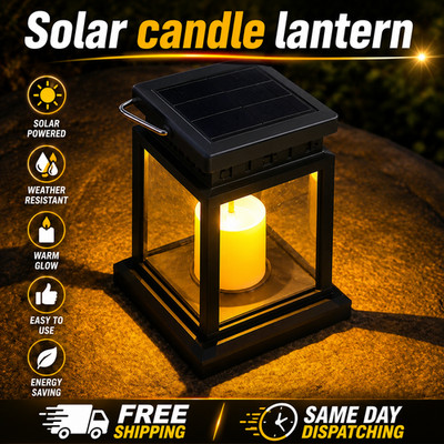 Solar 3-in-1 Flickering Amber LED Hanging Table & Stake Outdoor Candle Lantern