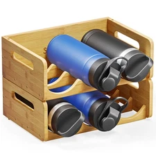 SpaceAid Bamboo Water Bottle Organizer with Labels for Kitchen and Pantry Sto...