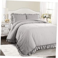 Reyna Ruffle Comforter Set, 3 Piece Cozy Bedding Set King Light Grey