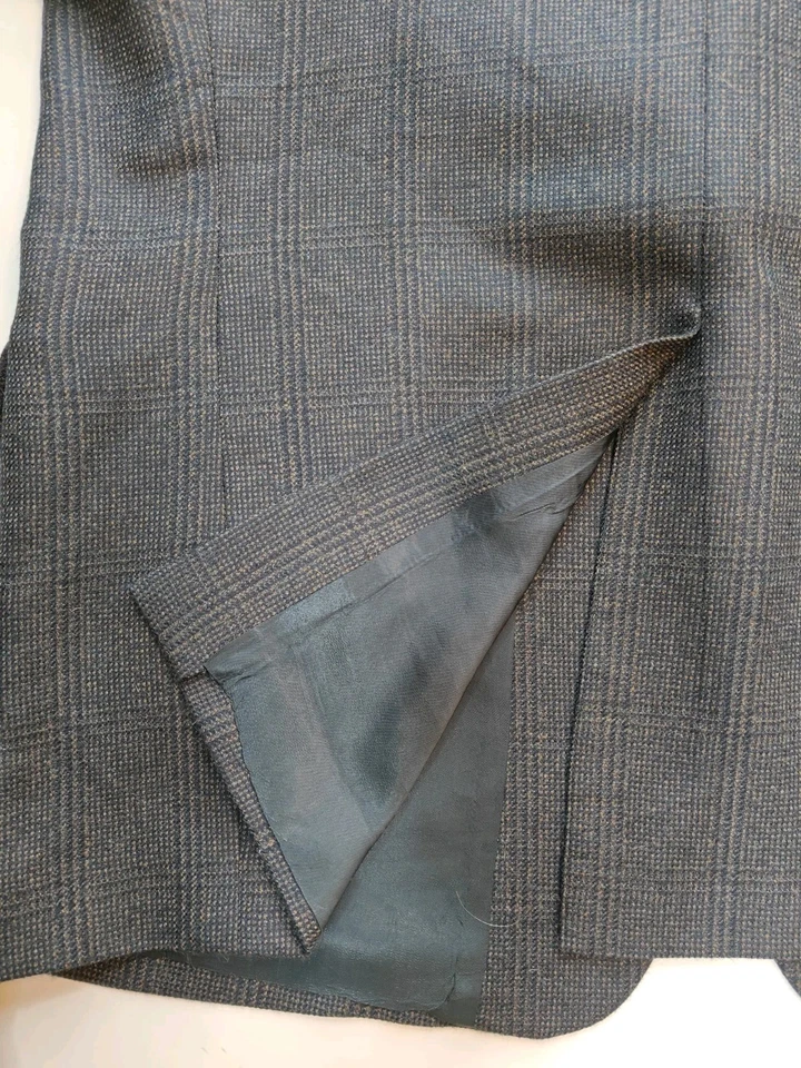 🇺🇲 Abrigo Blazer Deportivo Dos Botones De Colección Lacrosse Para Hombres 46L Hecho en EE. UU. Azul Marino Cuadros Foto 4 de 4