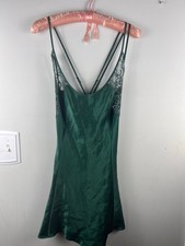 Victoria  s Secret Green Lace Slip Dress Chemise Strappy Back Satin Lingerie M