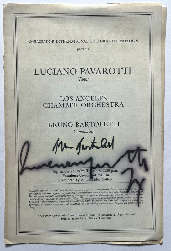 autograph LUCIANO PAVAROTTI  Bruno Bartoletti 1979 Pasadena