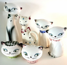 Vtg Collection of 6 Holt Howard Cozy Kittens S & P shakers