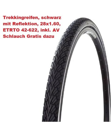 Fahrrad Mantel Decke Reifen mit Reflektion 28x1.60 ETRTO 42-622 inkl. Schlauch