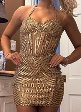 Portia  Scarlett PS23734C Gold Sequin Short Homecoming Prom Formal Dress Size 4
