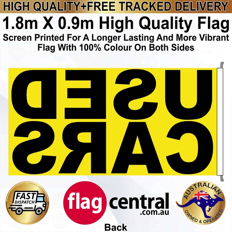 A - USED CARS - Yellow - 1.8m x 0.9m High-Quality Screen-Printed Flag - 2