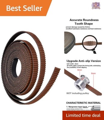 5M GT2 Timing Belt Nylon 6mm Wide Anti-Slip for 3D and Mechanical Printers