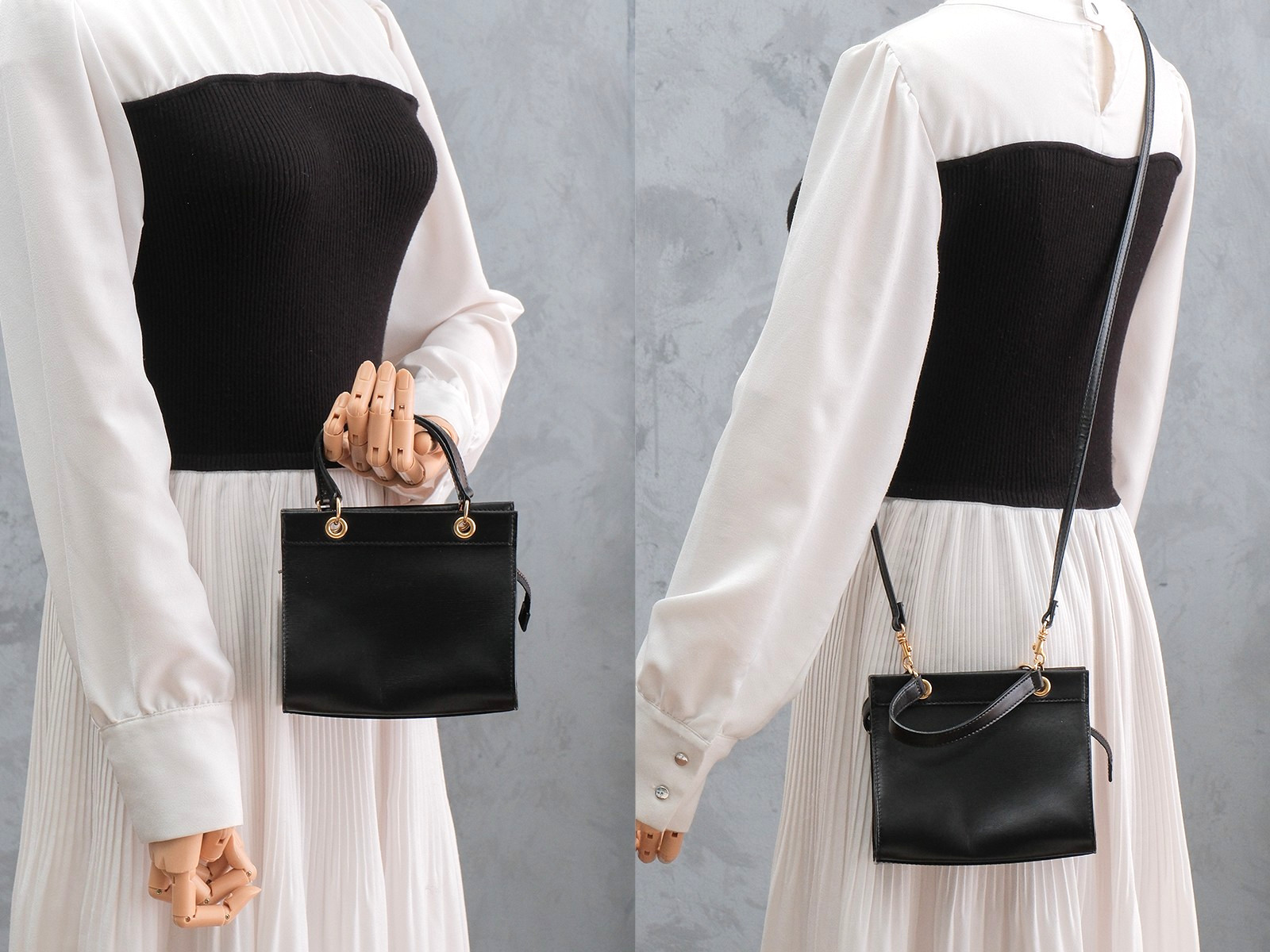 CELINE Mini Hand Shoulder bag Purse 2way Crossbody Leather Black Authentic