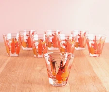 Gay Fad Bordeaux MCM 3" Cocktail Tumblers, Set of 8, RARE & IMMACULATE CONDITION