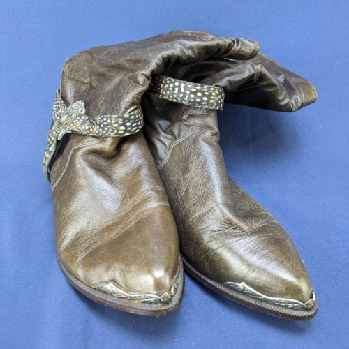 Vintage Leather Cowgirl Western Zodiac Brown Womens Boots Size 10 Med Yugoslavia - Picture 1 of 8