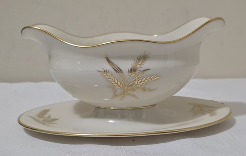 Vintage 40er Jahre Lenox HARVEST Gold Sauciere mit angesetztem Unterteller R441