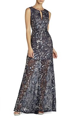【BCBGMAXAZRIA】関税込★フローラルベアドレス NEW BCBGMAXAZRIA HANNA SLEEVELESS SEQUINED GOWN OKZ6W523