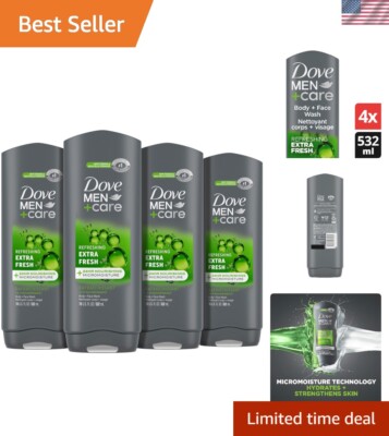 Dove Men+Care Body Wash Extra Fresh 4 Count | 18 oz Citrus Hydrating Cleanser
