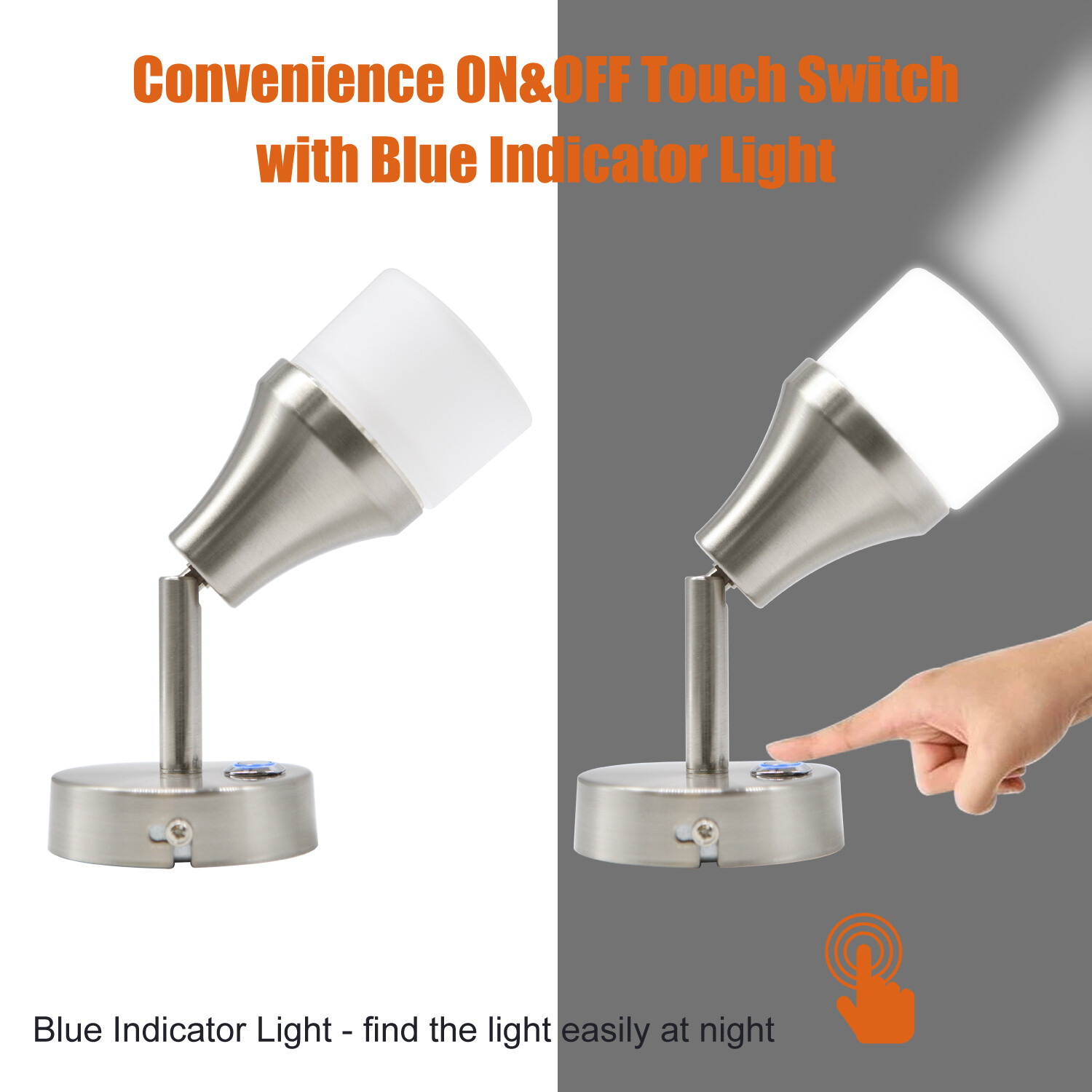 Facon RV Wall Sconces LED Reading Light Bed Lamp with Touch Switch 12V