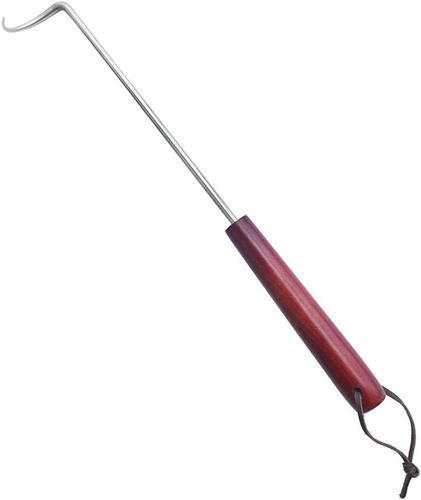 15 Inches Food Flipper - Stainless Steel BBQ Meat Turner Hook with Wooden Handle