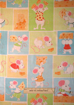 Norton Mouse Mice Cheese Patchwork Fabric By the Yard Cotton Susybee
