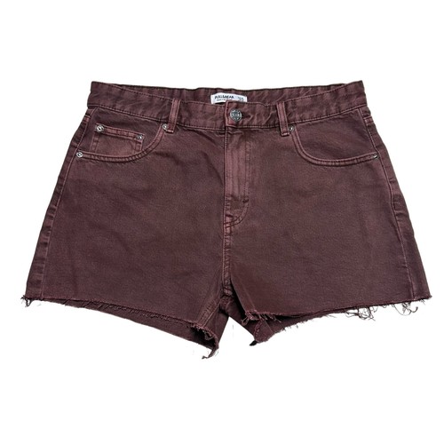 Pull & Bear Jean Shorts Womens Size 8 Cut Off Burgundy Denim High Rise