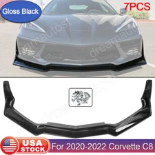 For 2020-25 Corvette C8 Z51 STG 3 Winglet Front Bumper Lip Splitter Glossy Black