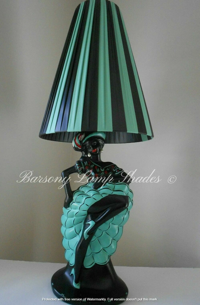 PLASTIC RIBBON TEAL BLACK LAMPSHADE for TALL CONE for BARSONY LADY LAMP