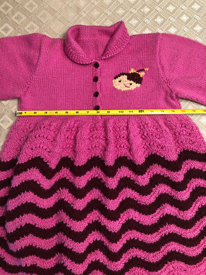 a pink wool knitted dress Girls hand knit dress, pink, 100% Neckline: Strapless straight-across