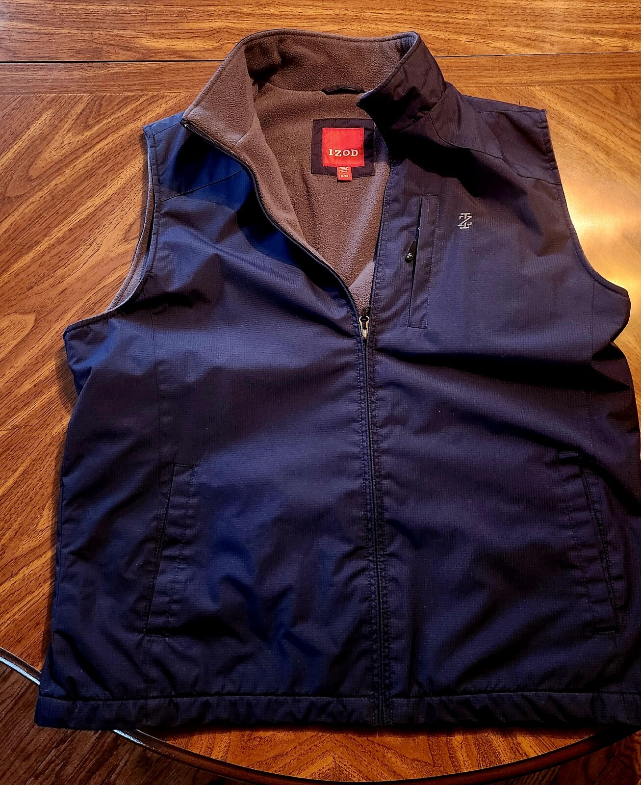 Izod Vest Men's XL Blue Fleece Lined Soft Shell Full Zip Tech Pocket Preppy