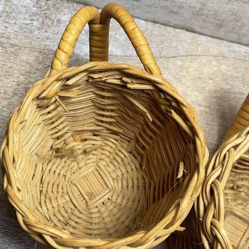 Lote de 4 portavasos boho vintage años 70 mimbre ratán con asas 4,5x3,5" RARO - Imagen 10 de 24