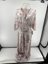 Wayf Pink Floral Wrap Dress Long 3/4 Sleeve Lined Size L Kentucky derby