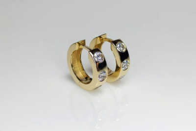 Extra Thick Bezel Set Hoop Earrings Round Cut Lab Grown Diamond 14kt Yellow Gold