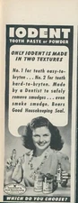 1944 Iodent Tooth Paste Powder Easy Hard To Bryten Smile Vintage Print Ad L22