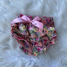 Pink Floral Baby Ruffled Pink Bow Diaper Bottoms