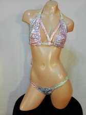 Exotic dancer stripper medium multicolor two pc bikini dance outfit-dancewear