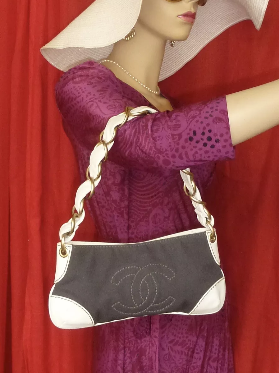 Chanel Vintage Olsen CC Chain Shoulder Bag Canvas and Leather Large at  1stDibs