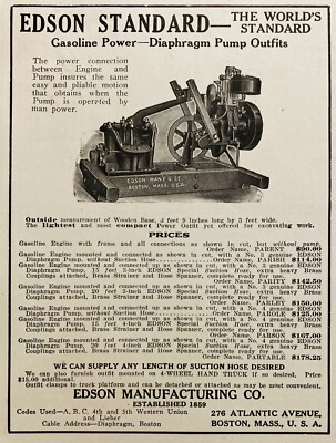 1913 AD.(N14)~EDSON MFG. CO. BOSTON. EDSON DIAPHRAGM PUMP OUTFITS