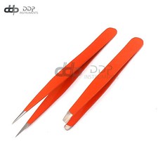 Slant  Pointed Tweezers Set Eyebrow Ingrown Facial  Nose Hair Orange Color