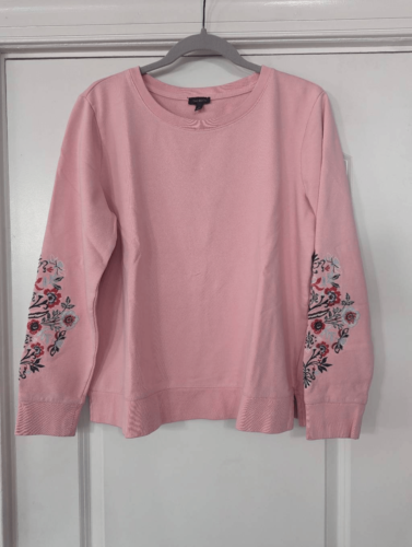 Talbots Sweatshirt women's size Large pink embroidered flowers terry cloth - Picture 1 of 7