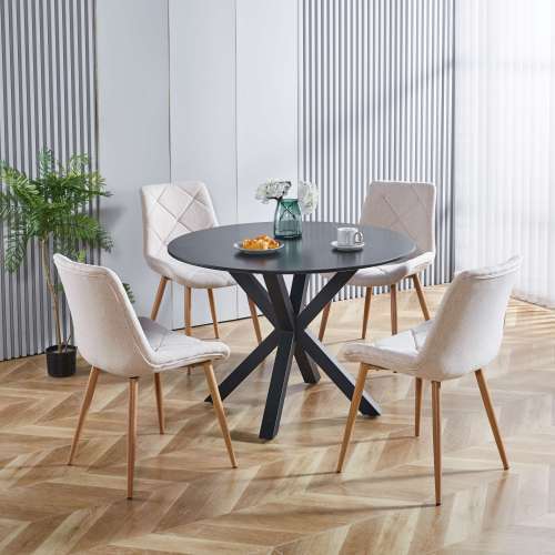42.1" Black Color Table Mid-century Modern Round Pedestal Dining Table Coffee - Picture 6 of 9