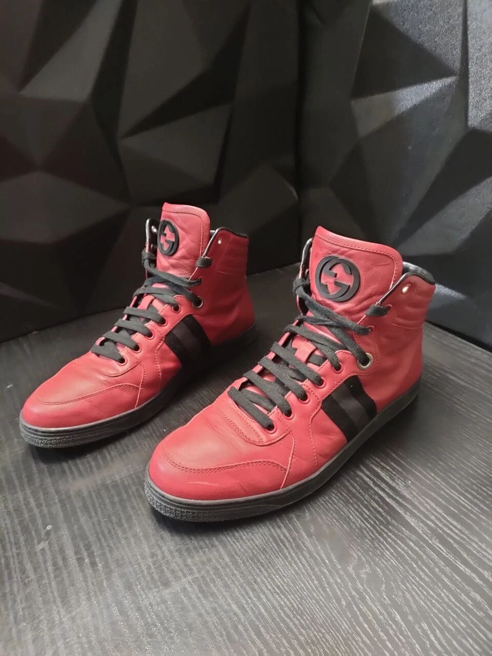 Chaussures montantes homme Gucci Viaggio GG Web cuir rouge pointure 9