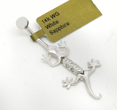 LAB CREATED WHITE SAPPHIRES LIZARD BELLY RING 14k WHITE GOLD - New With Tag