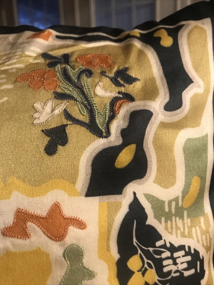 Surya Geisha 18" x 18" Silk Pillow Cover, Mustard, Green, Navy, Orange - Image 2 of 4