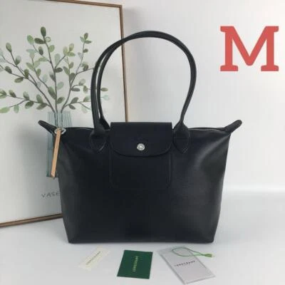 Le Pliage City Leather Tote Bag Black M Size 36/28cm × 24cm × 15cm