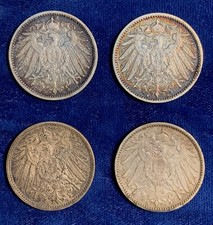 GERMANY EMPIRE  1900-A, & 1901-A-F-G,  1 MARK SILVER COINS, GROUP LOT OF (4)
