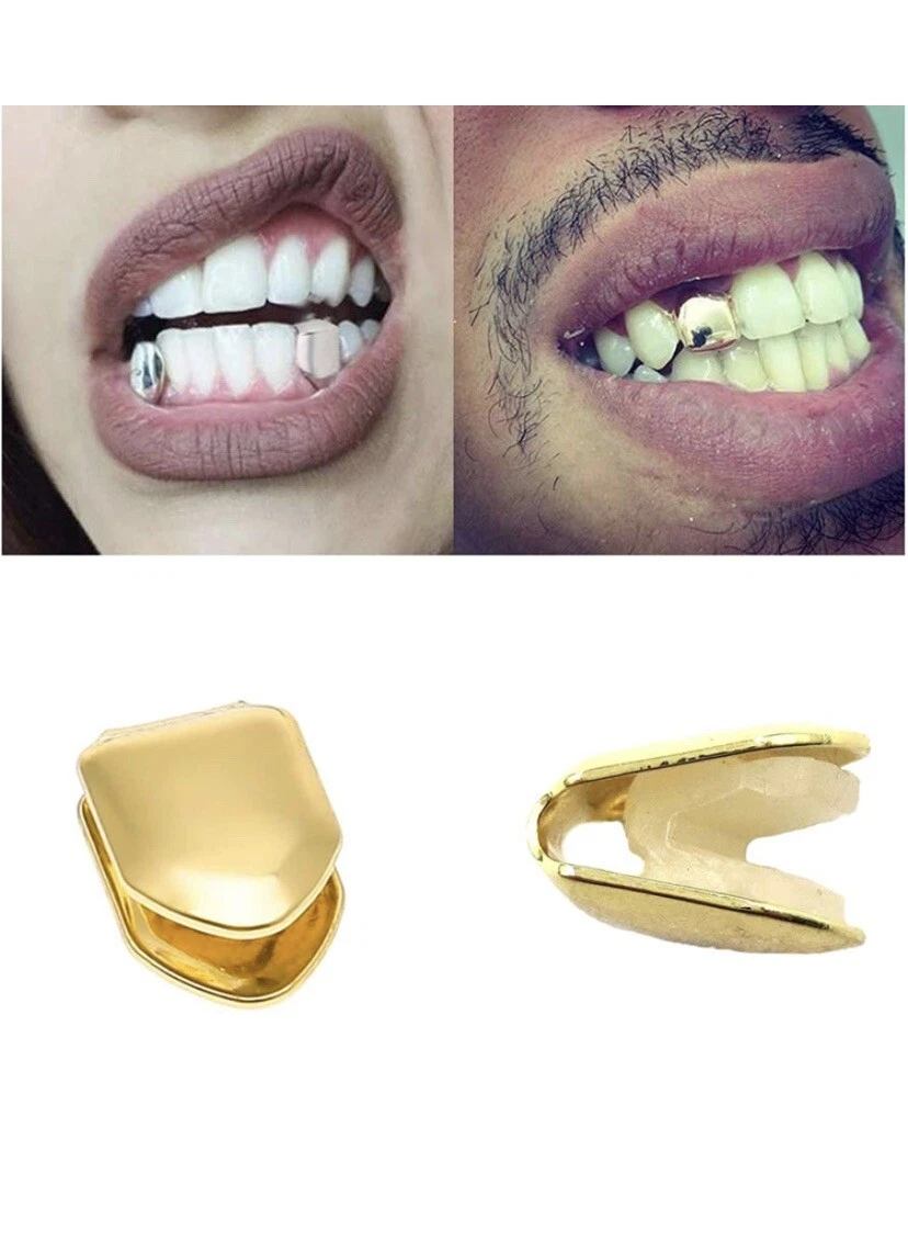 Gold Tooth Cap Custom Fit Hip Hop Grillz With Silicone Mold