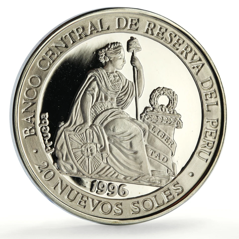 Peru 20 soles Atlanta Olympic Games Discus Thrower Piefort silver coin 1996 - Image 4 of 4